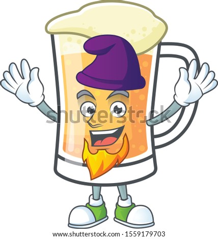 Cute mug of beer with elf mascot.