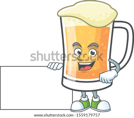 Cute mug of beer with grinning with board mascot.