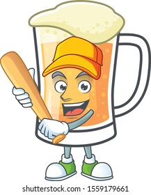 Cute mug of beer with playing baseball mascot.