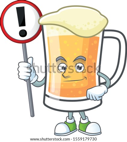 Cute mug of beer with sign warning mascot.
