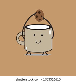 Cute mug with cookies in hands 