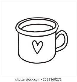 Taza linda, Ilustración vectorial de estilo doodle. colorear