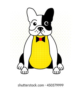 Cute mug French bulldog in a linear style. Flat vector logo.