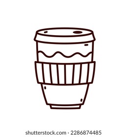 Cute mug icon with cream, hot cocoa, in a cute mug, doodle icon for design, on white background