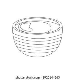 Cute mug with an ornament and drink. Isolated black and white element for coloring pages. White background. Flat style illustration.