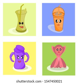 Cute mug pretty kawaii design modern vector line group cartoon emoji icon sweet kid art illustration