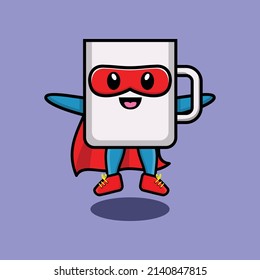 Cute mug superhero character flaying illustration cartoon vector in concept 3d modern style design