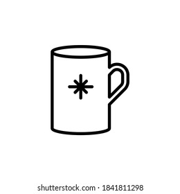 Cute mug vector icon. Porcelain
cup with a snowflake isolated on white background. Minimalist line art.