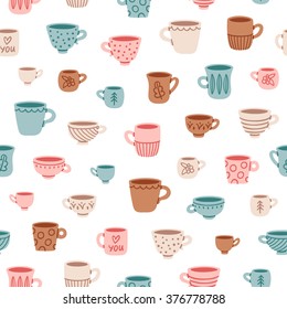 Cute mugs collection seamless pattern