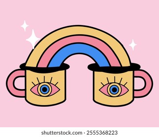 Cute mugs and rainbow illustration vector clip art t shirt design sticker print art element editable