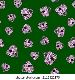Cute mugs seamless pattern. Background of teatime. Repeated texture in doodle style for fabric, wrapping paper, wallpaper, tissue. Vector illustration.