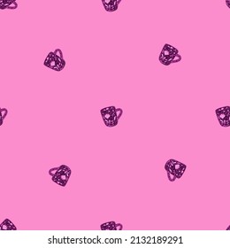 Cute mugs seamless pattern. Background of teatime. Repeated texture in doodle style for fabric, wrapping paper, wallpaper, tissue. Vector illustration.