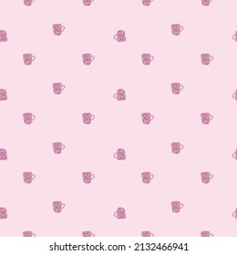 Cute mugs seamless pattern. Background of teatime. Repeated texture in doodle style for fabric, wrapping paper, wallpaper, tissue. Vector illustration.