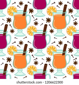 Cute Mulled Wine seamless pattern