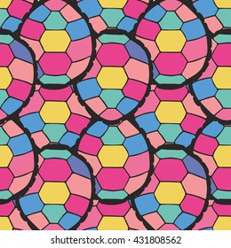 Cute multicolor seamless pattern of stylized turtle shells in cartoon style. Hand-drawn vector illustration. Can be used for cards, wallpaper, kids design.