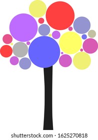 Cute multicolored abstract tree with round leaves isolated on transparent background