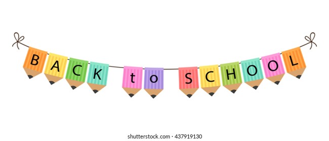 Cute multicolored bunting flags with words Back to School isolated on white background