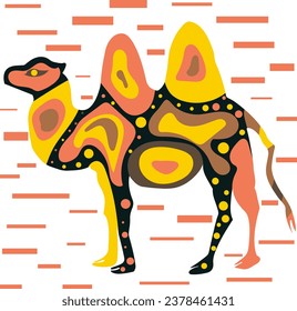 Cute multicolored camel with pattern polka dot on background of bricks. One from the collection for kids. Vector illustration	