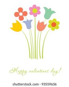 Cute multicolored  flowers. Vector valentines card.