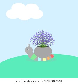 Cute multicolored snail with lavender.