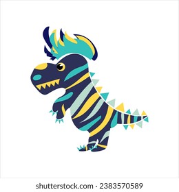 Cute multicolored striped dinosaur with colorful mohawk. One from the collection for kids. Vector illustration	