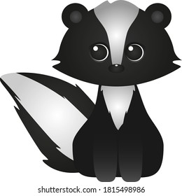 Cute Multicolored Striped Skunk Cartoon Drawing For Children. Vector, Isolated From Background