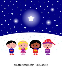 Cute multicultural Kids singing Christmas Carol song