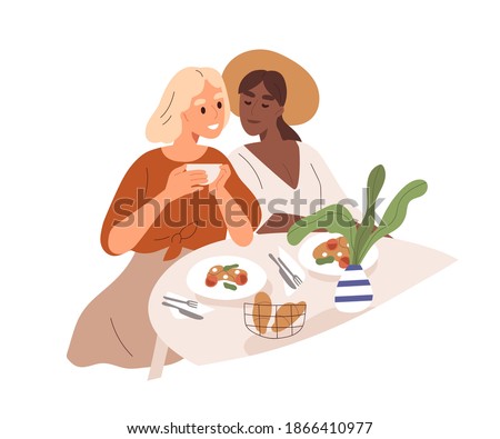 Similar – Image, Stock Photo Multiracial couple having breakfast in cozy cafe