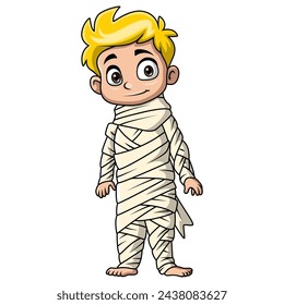 Cute mummy boy cartoon on white background