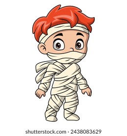 Cute mummy boy cartoon on white background