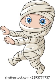 Cute mummy cartoon on white background