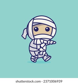 Cute mummy cartoon vector illustration halloween holiday concept icon isolated