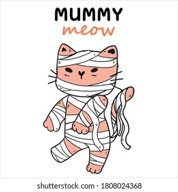 cute mummy cat Halloween funny costume vector, idea for sublimation, greeting card, planner, journal print, printable, svg cut file