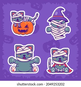 Cute mummy cat happy halloween stickers collection