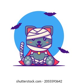 Cute mummy cat happy halloween with cartoon illustrations