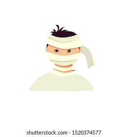 Cute mummy character in cartoon style. Halloween costume. Vector illustration isolated on white background.