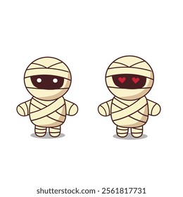 Cute Mummy Ghost Cartoon Vector Icon Illustration. People Holiday Icon Concept Isolated Premium Vector. Flat Cartoon Style