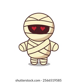 Cute Mummy Ghost Cartoon Vector Icon Illustration. People Holiday Icon Concept Isolated Premium Vector. Flat design Cartoon Style