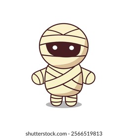 Cute Mummy Ghost Cartoon Vector Icon Illustration. People Holiday Icon Concept Isolated Premium Vector. Flat Cartoon Style