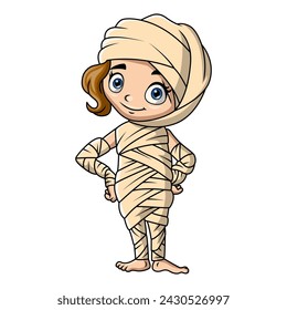 Cute mummy girl cartoon on white background