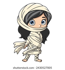 Cute mummy girl cartoon on white background