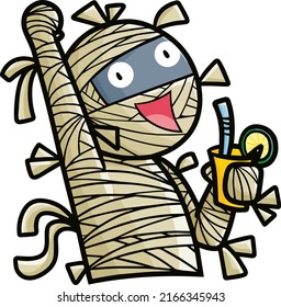 Cute mummy holding a glass of drink for summer celebration