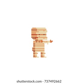 Cute mummy kid. Pixel art style. Isolated vector illustration.