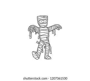 Cute Mummy Line Art Black and White Vector