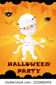 Cute Mummy On Orange Background As Halloween Poster