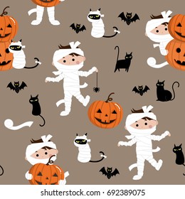 cute mummy pattern, Halloween vector