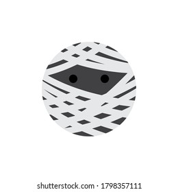 Cute mummy round vector illustration icon. Scary, spooky halloween circle character head. Isolated.