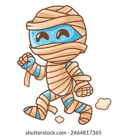 Cute mummy is running vector cartoon. For mascot logo and T-shirt Design. All in a single layer 