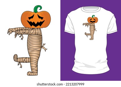 cute mummy with scary pumpkin head white t-shirt design