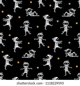 Cute mummy seamless pattern and vector. Halloween holidays cartoon character background. 